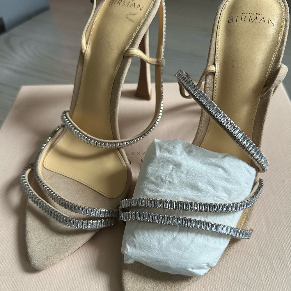 Alexandre Birman Tan Heels with Crystal Straps